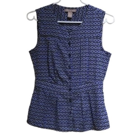 BANANA REPUBLIC factory blue geometrical pattern top blouse shirt button - Picture 1 of 8